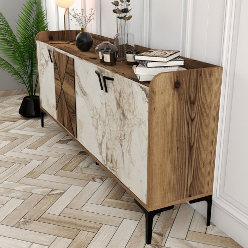 BUFFET MELAMINE WALNUT AND WHITE COLOR 140x40x86cm