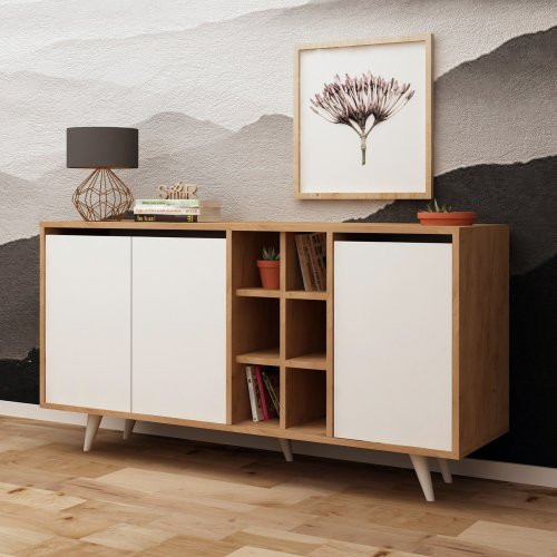 BUFFET MELAMINE WALNUT AND WHITE COLOR 140x40x86cm