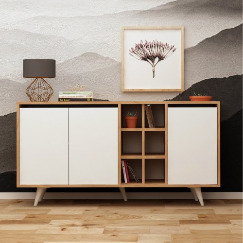 BUFFET MELAMINE WALNUT AND WHITE COLOR 140x40x86cm