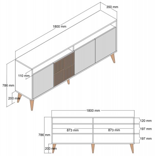 BUFFET MELAMINE WALNUT COLOR WITH MARBLE 180x35x78cm - Kopie