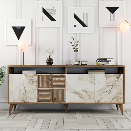 BUFFET MELAMINE WALNUT COLOR WITH MARBLE 180x35x78cm - Kopie