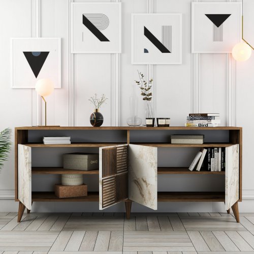 BUFFET MELAMINE WALNUT COLOR WITH MARBLE 180x35x78cm - Kopie