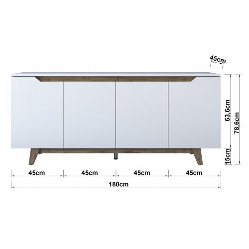BUFFET MELAMINE WHITE WITH WALNUT DETAILS 180x45x78,6cm