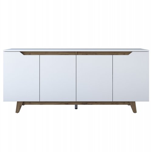 BUFFET MELAMINE WHITE WITH WALNUT DETAILS 180x45x78,6cm
