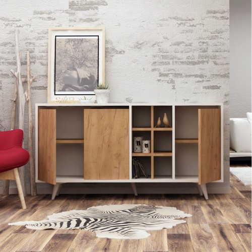 BUFFETS AUS NUSSBAUM UND WEISSEM MELAMIN 140x40x86cm