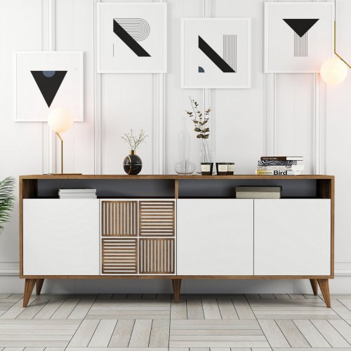 BUFFET MELAMINE IN WALNUT WITH WHITE DOORS 180x35x78.6cm