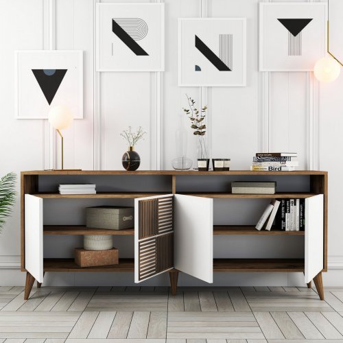 BUFFET MELAMINE IN WALNUT WITH WHITE DOORS 180x35x78.6cm