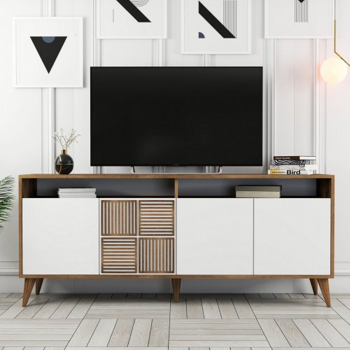 BUFFET MELAMINE IN WALNUT WITH WHITE DOORS 180x35x78.6cm