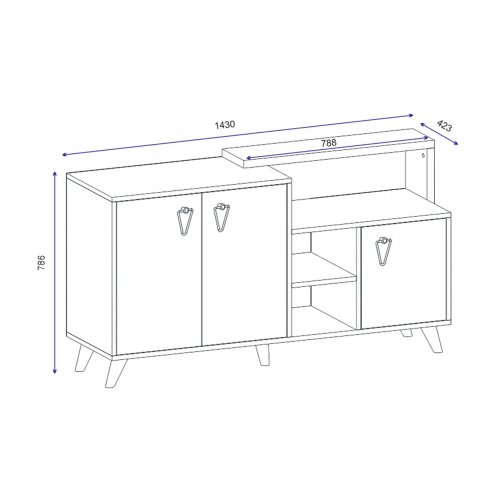 SIDEBOARDS AUS MELAMIN IN WALNUSS UND 3 TÜREN IN ANTHRAZIT 143x42,3x78,6cm