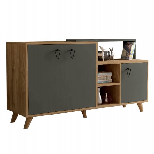 SIDEBOARDS AUS MELAMIN IN WALNUSS UND 3 TÜREN IN ANTHRAZIT 143x42,3x78,6cm