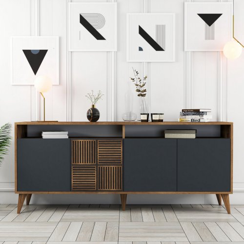 SIDEBOARDS AUS MELAMIN AUS NUSSBAUM MIT TÜREN IN CHARCOAL 180x35x78.6cm