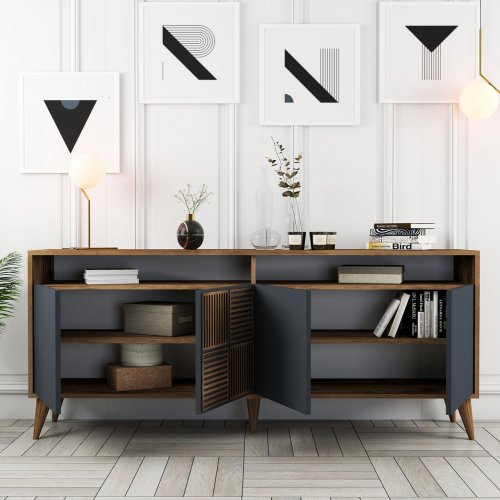 SIDEBOARDS AUS MELAMIN AUS NUSSBAUM MIT TÜREN IN CHARCOAL 180x35x78.6cm
