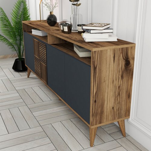 SIDEBOARDS AUS MELAMIN AUS NUSSBAUM MIT TÜREN IN CHARCOAL 180x35x78.6cm