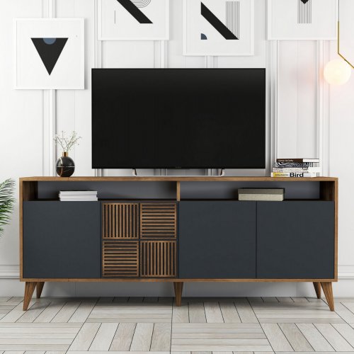 SIDEBOARDS AUS MELAMIN AUS NUSSBAUM MIT TÜREN IN CHARCOAL 180x35x78.6cm