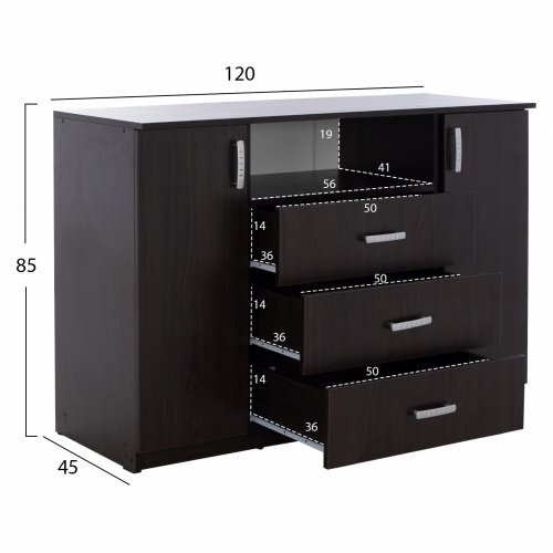 BUFFET MIT 2 SCHRÄNKEN UND 3 SCHUBLADEN IN WENGE 120X45X85 cm