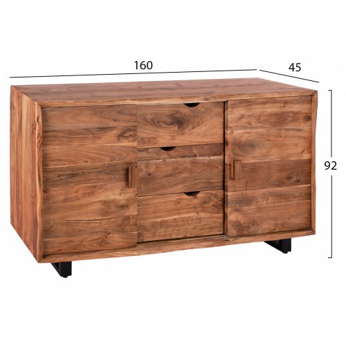 "NICOLE" BUFFET AUS MASSIVEM AKAZIENHOLZ NATUR 160x45x92cm