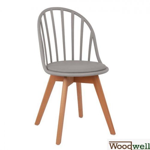 Stuhl "ALINA"  mit Holzbeinen und grauem Sitz
