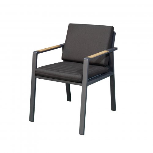 "NOFI" ESSTISCH SET 9-TEILIG AUS ALUMINIUM UND TEAKHOLZ SCHWARZ