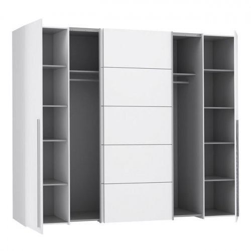 Kleiderschrank 4 Türen (2 Schiebe-2 feste Türen) Lois WW2369.04 Weiß 271x62x210cm