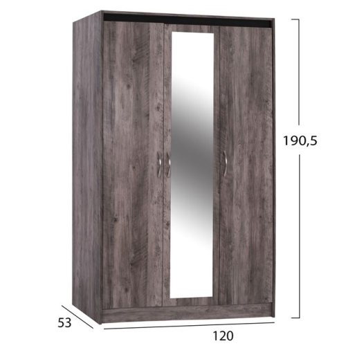 Wardrobe Jacintha 3 doors with mirror 120 x 53 x 190.5 cm