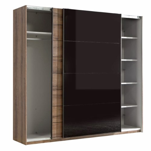 Schiebe-Schrank Rolan in Walnuss Gloss Schwarz 220,1x61,2x209,7 cm