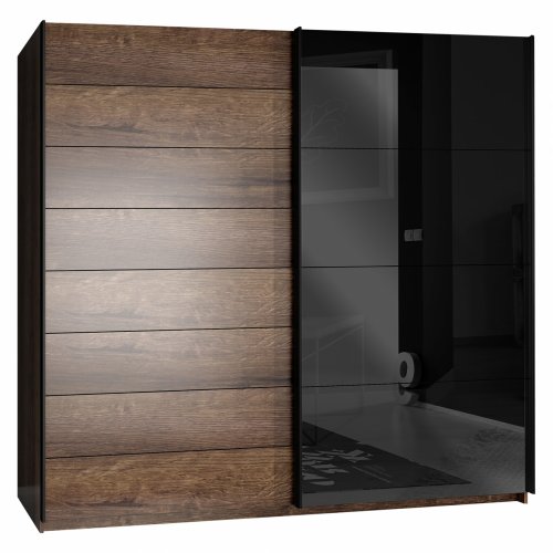 Schiebe-Schrank Rolan in Walnuss Gloss Schwarz 220,1x61,2x209,7 cm