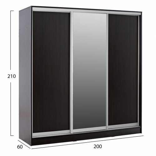 ADLER SCHIEBESCHRANK AUS MELAMIN WENGE MIT 3-FLÜGELIGEM SPIEGEL WW2461.02 183x60x220 cm