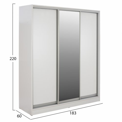 ADLER SCHIEBESCHRANK AUS MELAMIN WEIß MIT SPIEGEL 3 FLÜGELIG WW2461.03 183x60x220 cm