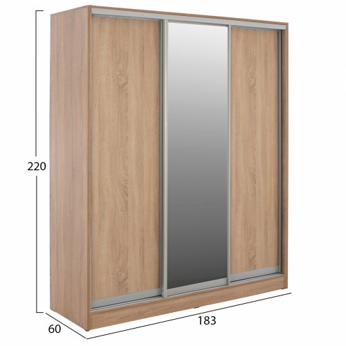 MELAMIN-SCHIEBESCHRANK ADLER SONAMA MIT 3-FLÜGELIGEM SPIEGEL WW2461.01 183x60x220 cm
