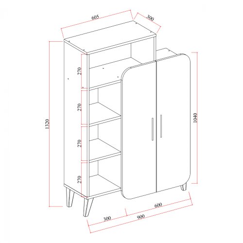 SCHRANK MIT MELAMINREGAL JARED WEISS WALNUSS 90x30x132H cm.