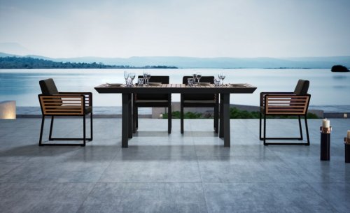 Outdoor Ess-Set 7-teilig "New York" aus anthrazit Aluminium und Teakholz