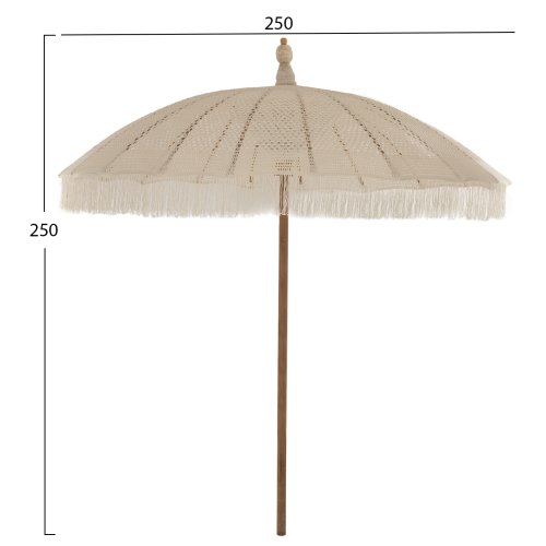 Parasol with ecru macrame φ250 cm in beige