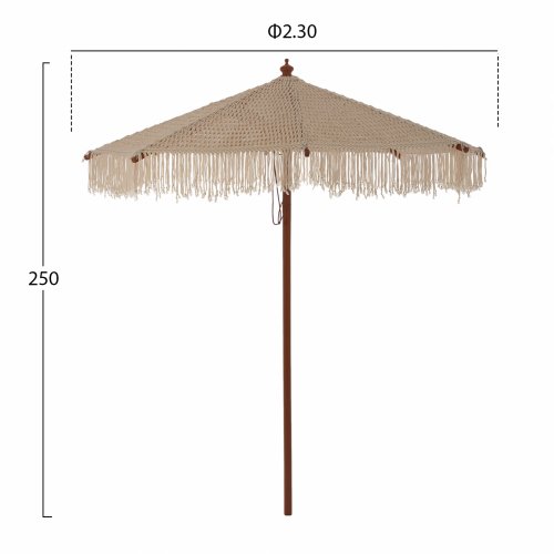PROFESSIONAL XENA UMBRELLA MACRAME HANDMADE BEIGE WOODEN FRAME Φ2.3X2.50H m