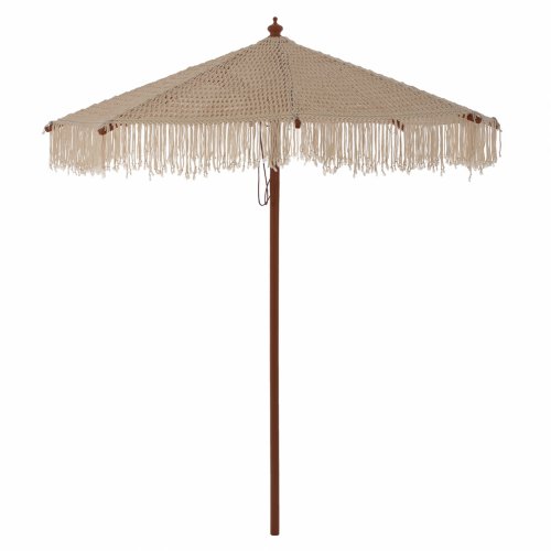 PROFESSIONAL XENA UMBRELLA MACRAME HANDMADE BEIGE WOODEN FRAME Φ2.3X2.50H m
