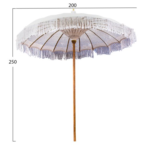 UMBRELLA LUX BEIGE MACRAME TEAK AND BAMBOO Φ200X250
