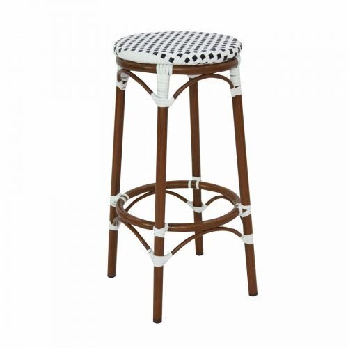 Outdoor Barhocker "Todd" aus Aluminiumrahmen und schwarz weißem Geflecht