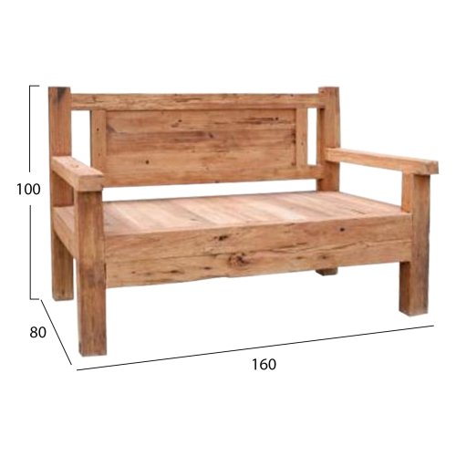 BENCH 3-SEATER RECYCLED MIX WOOD 160x80x100Hcm