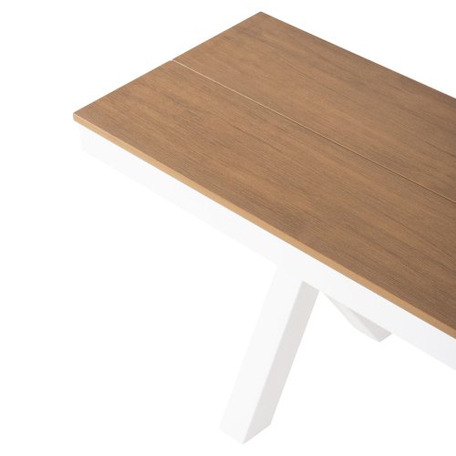 ALUMINIUMBANK WEISS MIT POLYWOOD-SITZ IN NATURHOLZFARBE 150x36x45Hcm
