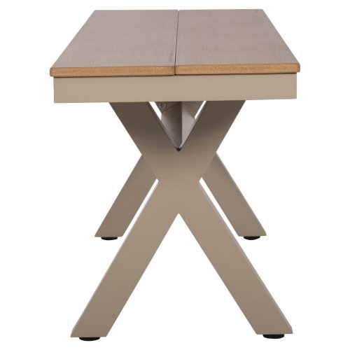 ALUMINIUMBANK CHAMPAGNERFARBE – POLYWOOD-SITZ IN NATÜRLICHER HOLZFARBE 150x36x45Hcm