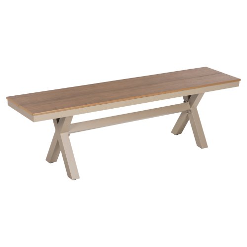 ALUMINIUMBANK CHAMPAGNERFARBE – POLYWOOD-SITZ IN NATÜRLICHER HOLZFARBE 150x36x45Hcm