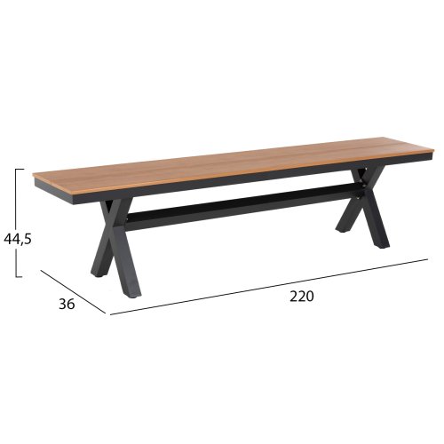 ALUMINIUMBANK ANTHRAZIT- POLYWOOD-SITZ IN NATURHOLZFARBE 220x36x44,5Hcm