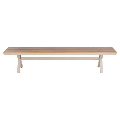ALUMINIUMBANK CHAMPAGNERFARBE – POLYWOOD-SITZ IN NATÜRLICHER HOLZFARBE 220x36x44,5Hcm