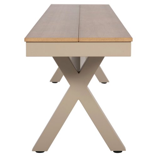 ALUMINIUMBANK CHAMPAGNERFARBE – POLYWOOD-SITZ IN NATÜRLICHER HOLZFARBE 220x36x44,5Hcm