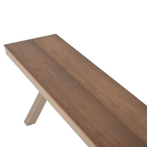 ALUMINIUMBANK CHAMPAGNERFARBE – POLYWOOD-SITZ IN NATÜRLICHER HOLZFARBE 220x36x44,5Hcm