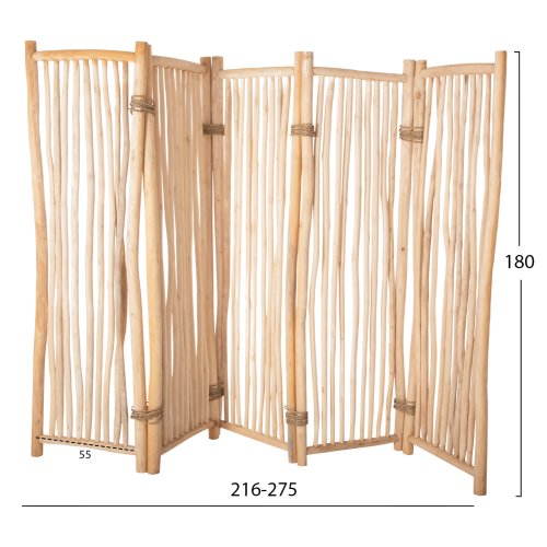 BILDSCHIRM MIT 5 BLÄTTERN ZENDOR TEAK-ZWEIGE IN NATURAL 216-275x180cm