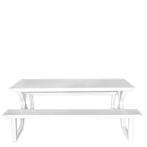 Gartenbank-Set in weiß aus Aluminium Tisch: W200xD87xH75cm Bank: W200xD29xH45cm