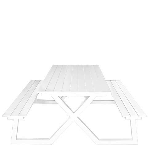 Gartenbank-Set in weiß aus Aluminium Tisch: W200xD87xH75cm Bank: W200xD29xH45cm