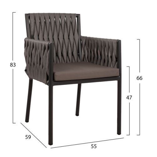 Outdoor-Sessel aus Aluminium und Korbgeflecht in Anthrazit
