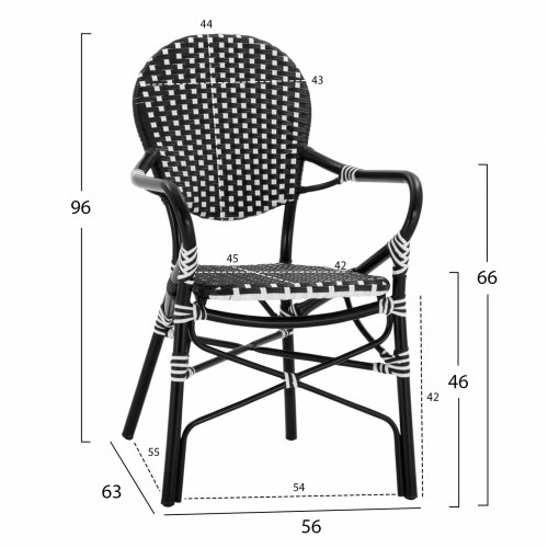 ALUMINIUM SESSEL IM BAMBUS-LOOK MIT WEISS-SCHWARZEM RATTAN