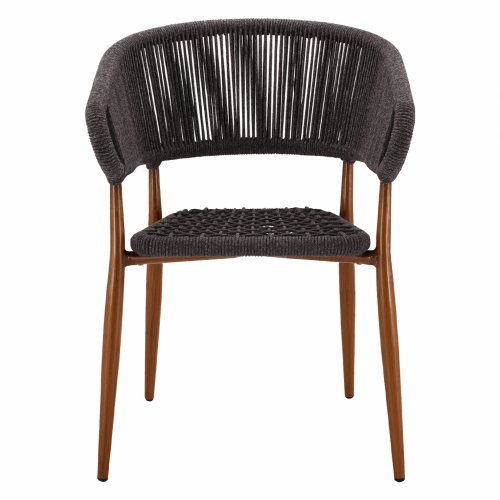 Aluminium armchair in bamboo look with gray rope 56x60x78 cm